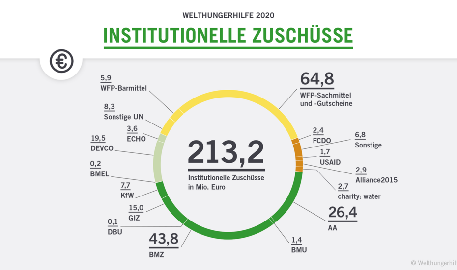 Infografik: Kuchendiagramm mit Aufteilung der institutionellen Zuschüsse.